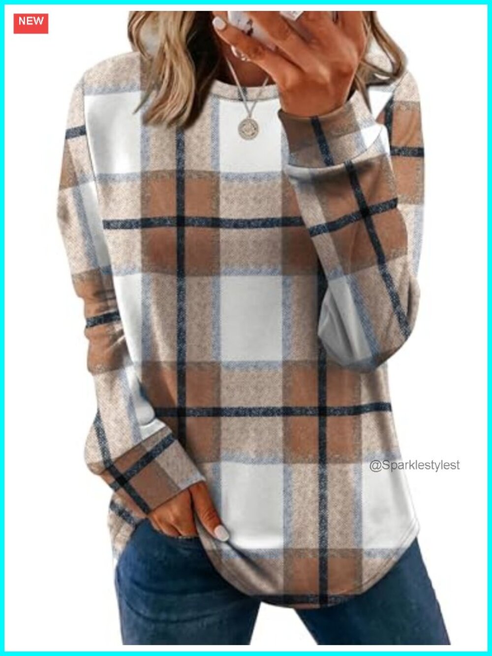 Womens Crewneck Sweatshirt Curved Hem Lightweight Long Sleeve Tunic Fall